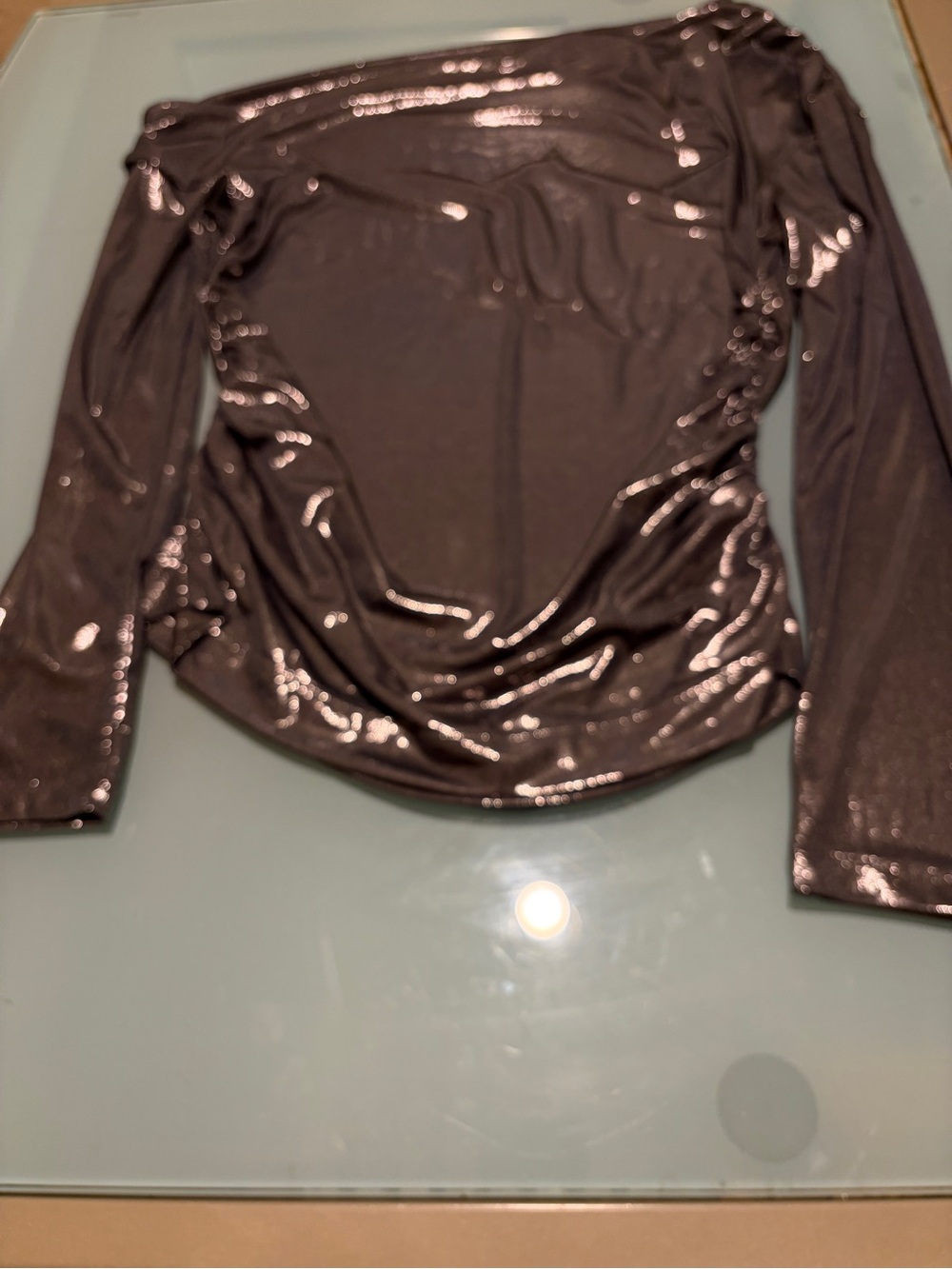 New Loft metallic silver long-Sleeve draped Women’s Top